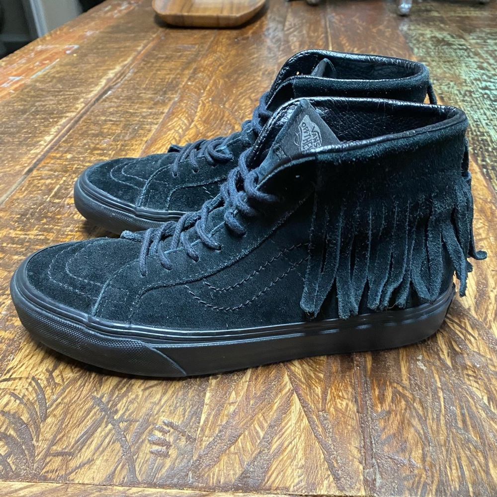 Vans Sk8 Hi Moc Black Suede Fringe Moccasin Skate Sneaker Trainers Shoes Sz 6.5 - Picture 7 of 11